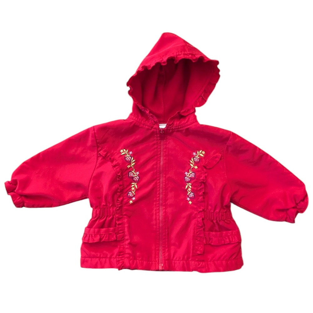 Okie Dokie Red Strawberry Embroidered Fleece Lined Hooded Jacket 12 Months Girls